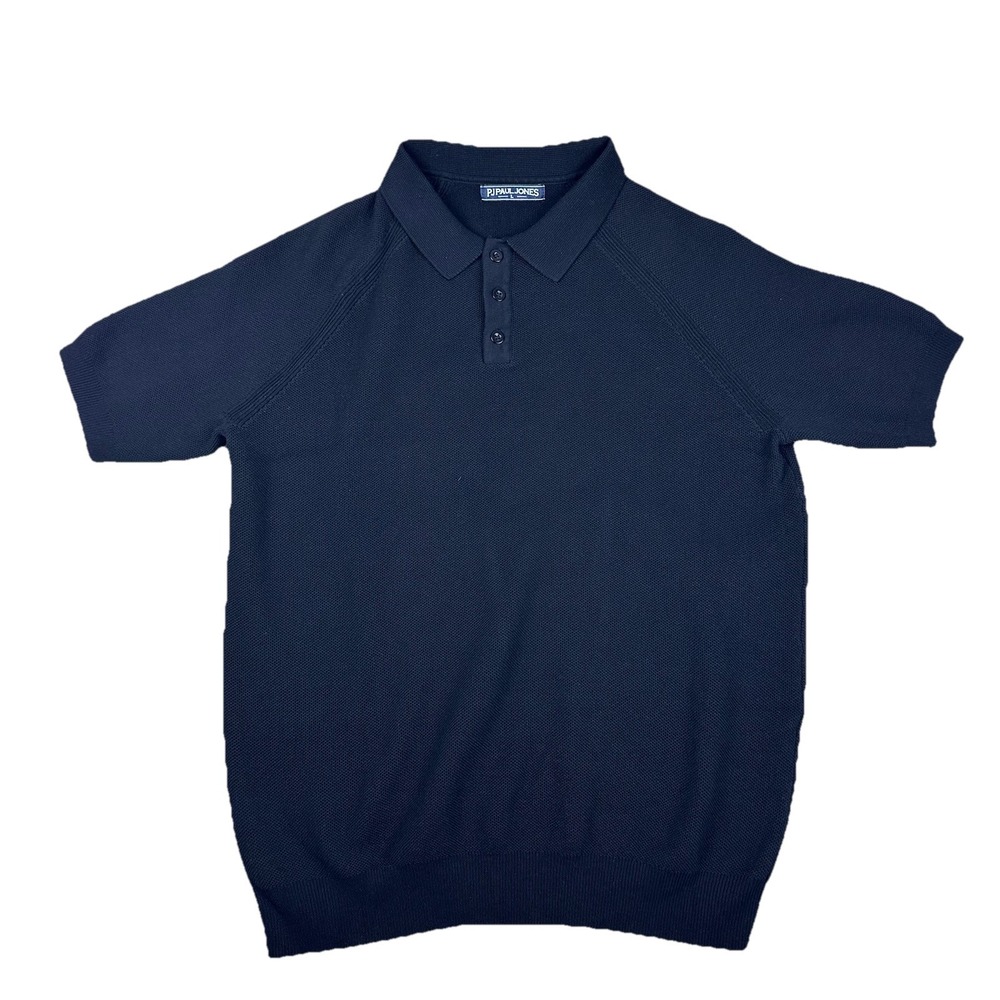 PJ Paul Jones Men Black Knit Polo Shirt Size L Short‎ Sleeve Classic Fit Casual